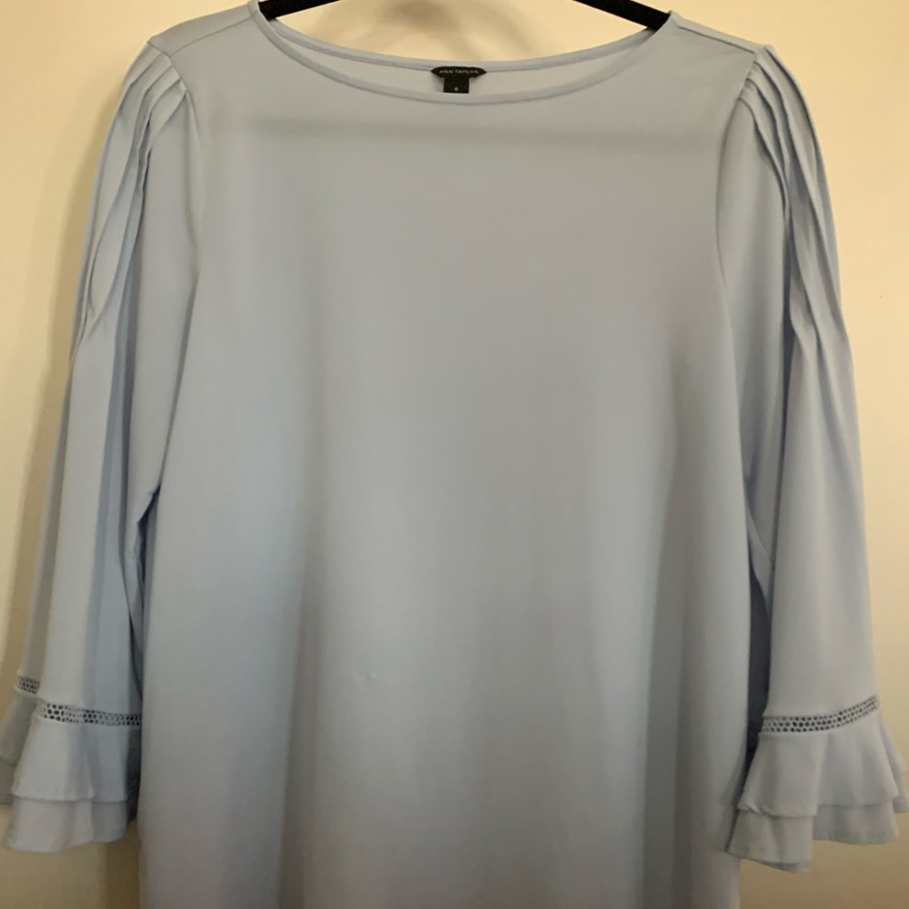 Talbots light blue pleated top with tiered sleeves